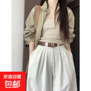 純棉綠色長袖襯衫外套女款春秋2025新款爆款襯衣夏季上衣 淺灰綠 L