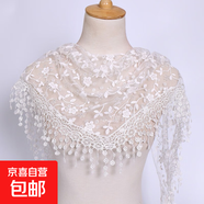 韓版女蕾絲碎花三角巾鏤空透氣包頭紗田園復(fù)古風(fēng)三角披肩防曬頭巾 白色