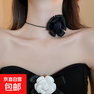 布藝網(wǎng)紗花朵飄帶項鏈網(wǎng)紅同款少女心頸鏈時(shí)尚甜美高級感項飾批發(fā) 45#項鏈-黑色