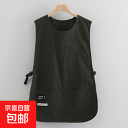 時尚工裝馬甲圍裙加長款上班可外穿的工作服防污耐臟廚房餐飲可用 加長【防潑水款】墨綠色