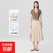 【之禾制造商】桑蠶絲免燙螺紋短袖t恤女休閑正肩透氣短袖上衣HYM 橄欖綠U領(lǐng) S