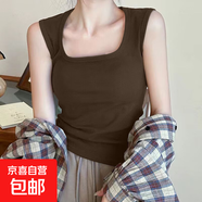 夏季新款內搭無(wú)袖打底衫白色吊帶方領(lǐng)背心女胖mm大碼顯瘦外穿上衣 K10-深咖色 2XL 建議體重130-150斤