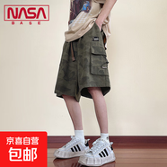 NASA BASE迷彩工裝短褲男士寬松純棉休閑大碼五分褲青少年中褲子 JYF-H33軍綠迷彩 XL