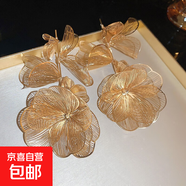 銀針中古圓形花朵流蘇耳環(huán)歐美復古金屬感耳釘氣質(zhì)輕奢耳飾批發(fā)女 82#銀針-金色花朵鏤空流蘇