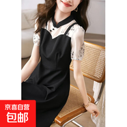 小個子高級感收腰顯瘦假兩件裙子赫本風(fēng)拼接假兩件顯瘦連衣裙7249 黑色 S 【100斤以下】