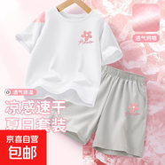 【2件套】女童運動(dòng)套裝2025新款冰絲速干女大童夏裝衣服兒童短袖 線(xiàn)描花K白+線(xiàn)描花K灰 160