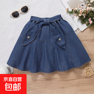 女童蝴蝶結(jié)牛仔半身裙松緊腰藍色 藍色 130