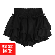 黑色蓬蓬半身裙女夏季芭蕾風(fēng)蛋糕裙子高腰顯瘦a字裙防走光短褲裙 黑色 XL