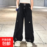 女童工裝褲夏季2025新款兒童夏裝長(cháng)褲寬松洋氣街舞嘻哈女孩闊腿褲 RWC-2501【黑色】夏季薄款 140
