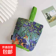 2025新款梵高繪畫水桶包隨身小手提包媽咪包外出手拎包上班便當(dāng)包 鳶尾花