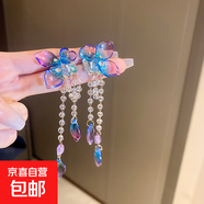 銀針流蘇花朵花卉長(zhǎng)款仙女款耳墜耳釘女度假風(fēng)小眾手作夸張耳環(huán)女 30#銀針-藍(lán)色花朵流蘇