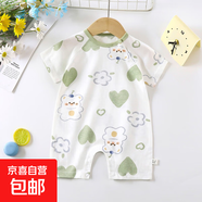 【夏季純棉爬服】春夏季新款嬰兒連體衣男女通用寶寶純棉短袖薄款 B-31小白熊（偏小一碼） 59cm