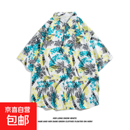 夏季古著vintage油畫復(fù)古巴領(lǐng)滿印花美式男潮流高街情侶短袖襯衣 2111 XL
