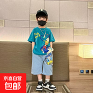 童裝男童夏裝套裝2025新款夏季中小童韓版男孩短袖兒童帥氣兩件套 綠色唐老鴨套裝 110 建議身高105公分左右