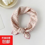 全棉絲巾小方巾女士春季新款歐美頭巾百搭腰果印花棉麻圍巾 QM5803-小花粉 58*58cm