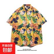 東南亞夏威夷短袖花襯衫五分袖男女同款情侶沙灘度假夏季碎花襯衣 5106黃色 2XL