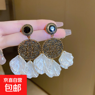 銀針珍珠花朵貝殼長(cháng)款流蘇耳環(huán)情人節禮物送禮耳墜高級感耳飾批發(fā) 13#銀針-金色-白色圓形