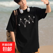 美式復(fù)古印花短袖T恤男寬松潮流百搭暗黑潮流小眾設(shè)計痞帥T恤 大AUAE五分袖短T黑色 L