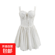 復古波點吊帶連衣裙女2025夏季法式設計感花邊小眾裙子后背松緊 白色 波點 S
