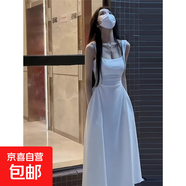 白色吊帶連衣裙女夏季茶歇法式氣質(zhì)女神范高級感收腰a字無(wú)袖長(cháng)裙 白色 M