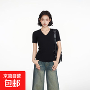 V領(lǐng)短袖t恤女2025夏季修身顯瘦v領(lǐng)打底衫內搭純色百搭辣妹上衣 V領(lǐng)短袖T恤黑色 XL