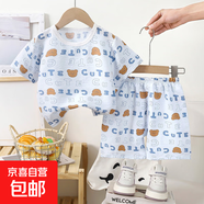 【男童短袖套裝】男童短袖套裝2025夏季薄款 YT-05藍(lán)色小熊短袖套裝 130 建議身高120cm左右