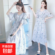 孕婦連衣裙哺乳衣外出夏季薄款雪紡寬松中長款孕婦裙子孕婦裝夏裝 【孕婦版】藍(lán)色裙 XL（120-135斤）