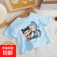 其他品牌爆款時(shí)髦寬松哪吒兒童純棉短袖T恤打底衫男女孩國風(fēng)潮流夏裝-SL 【DAKA】淺藍哪吒A176 140 (建議60-70斤)