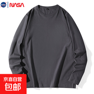 NASALIKE純棉秋冬季新款純色圓領(lǐng)衛(wèi)衣常規(guī)版套頭長袖上衣男女款T恤打底衫 C01180長T-深灰 3XL【修身直筒版】