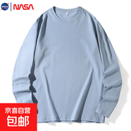 NASALIKE純棉秋冬季新款純色圓領(lǐng)衛(wèi)衣常規(guī)版套頭長袖上衣男女款T恤打底衫 C01180長T-淺藍 L【修身直筒版】