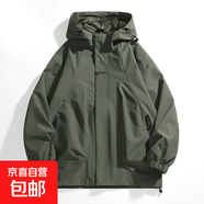 沖鋒衣男女同款春秋季戶(hù)外夾克潮牌工裝情侶款防風(fēng)防水外 軍綠色 2XL
