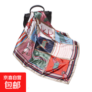 大方巾90cm女士禮品歐美絲巾新款圍巾緞面仿真絲印花披肩批發(fā) D9030-卡其 十匹馬90cm