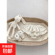 卡優(yōu)豆ins新款女童寶寶純色薄款荷葉邊無(wú)袖T恤上衣公主碎花蛋糕裙 米紫碎花 73 CM