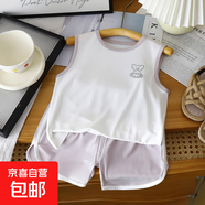 【兒童背心套裝】夏季薄款男女童無(wú)袖短褲兩件套女童寶寶睡衣 AX-4小熊 140