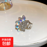 超閃簡約鑲鉆花朵開口戒指復(fù)古小眾獨(dú)特氣質(zhì)食指戒輕奢高級感手飾 戒指-銀色-AB彩