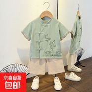 兒童裝漢服2025新款唐裝夏季寶寶男童夏款古裝男孩中國風(fēng)古裝套裝 飛燕套裝豆綠色 130