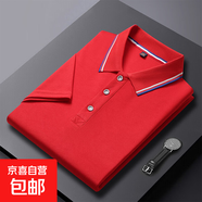 【舒適修身】2025夏季新款短袖男純色POLO衫商務(wù)休閑半袖翻領(lǐng)T恤 大紅色 XL