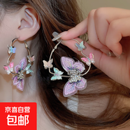 銀針布藝花朵耳環(huán)海邊度假風(fēng)時(shí)尚百搭耳釘個(gè)性氣質(zhì)耳飾送女友禮物 14#銀針-銀色-紫色