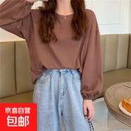 跨境2025韓版chic甜美復(fù)古顯瘦抽褶燈籠袖上衣減齡早秋長袖襯衫女 棕色 2XL