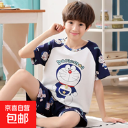 2025夏季新款卡通男童中大童兒童睡衣短袖短褲夏天青少年家居服 男童短袖：叮當貓 均碼 12碼(身高115CM-120CM)