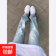 歐美vibe風(fēng)褲子男秋冬慵懶松弛感煙灰牛仔褲加絨直筒不貼 淺藍(lán)色 2XL