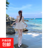 miu系波點 杏色方領(lǐng)吊帶連衣裙女春法式初戀清純收腰裙子 杏底波點 2XL