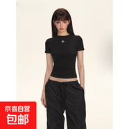 純棉正肩短袖t恤女2025新款修身顯瘦美式辣妹上衣夏GXXX11-50134 黑色【高質(zhì)量】 M