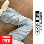 【薄款垂感】藍(lán)色女裝闊腿褲2025新款夏季直筒寬松慵懶松弛 藍(lán)色-高個子 L L適合（111-125斤）
