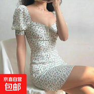 2025夏季新款雪紡復(fù)古泡泡袖方領(lǐng)鎖骨連衣裙少女風(fēng)碎花新中式女裝 杏色 2XL
