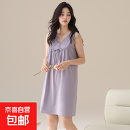 夏季莫代爾棉睡裙女士無(wú)袖V領(lǐng)蕾絲高級感家居服夏天女款中長(cháng)裙 22577#紫灰 XL