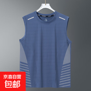 夏季背心男速干無(wú)袖T恤冰絲涼感運動(dòng)上衣寬松跑步短袖訓練健身服 純藍【斜紋蝴網(wǎng)背心】 5XL 建議180-200斤