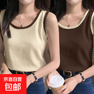 夏季新款吊帶背心女內搭外穿打底衫潮華夫格拼接設計感無(wú)袖上衣服 B167-拼接咖+拼接杏 XL 建議115-130斤