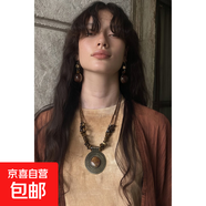 不規則虎眼石橢圓形吊墜項鏈復古民族風(fēng)小眾鎖骨鏈輕奢設計感項飾 項鏈-咖色