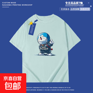 2025夏季新款潮流學生情侶裝半袖上衣服男裝短袖t恤男100%純棉潮 薄荷綠-多啦a夢 S
